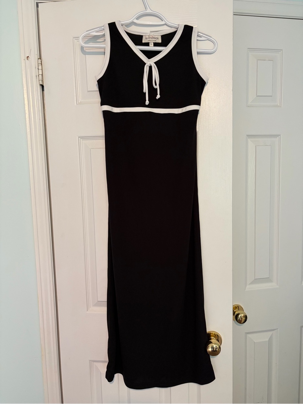 Le Chateau Black Maxi Dress with White Trim - Size Large but fits Smaller